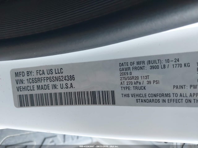 1C6SRFFP6SN624386 RAM 1500 Big Horn 4x4 5&#039;7 Box