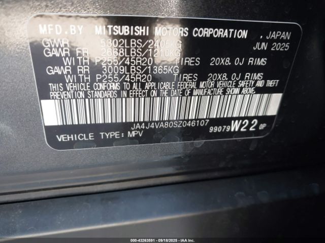 2025 MITSUBISHI OUTLANDER JA4J4VA80SZ046107 Photo 8