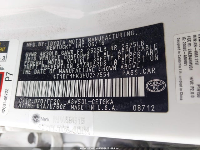 4T1BF1FK0HU272554 Toyota 2ar-fe