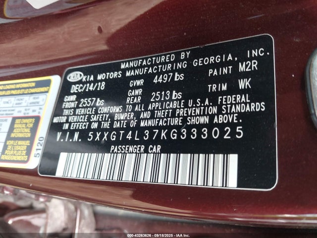5XXGT4L37KG333025 KIA gdi