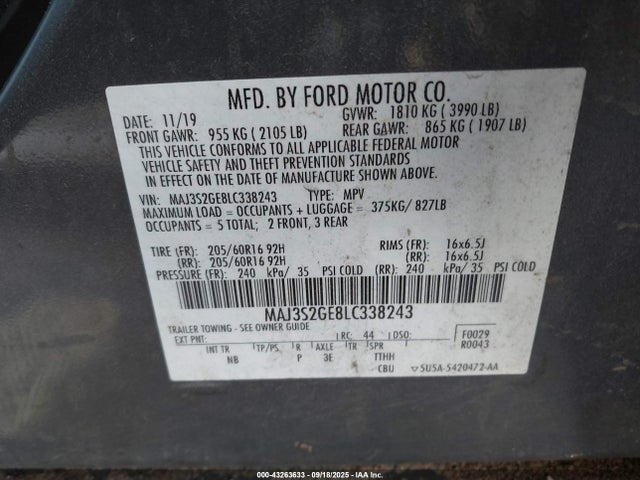 2020 FORD ECOSPORT MAJ3S2GE8LC338243 Photo 8