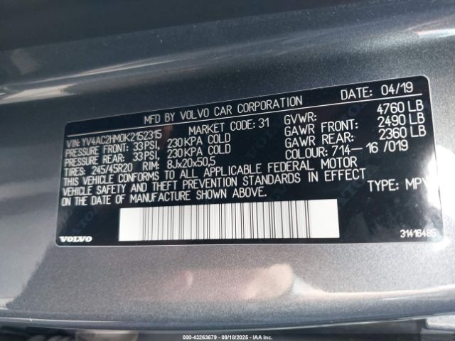 2019 VOLVO XC40 YV4AC2HM0K2152315 Photo 8