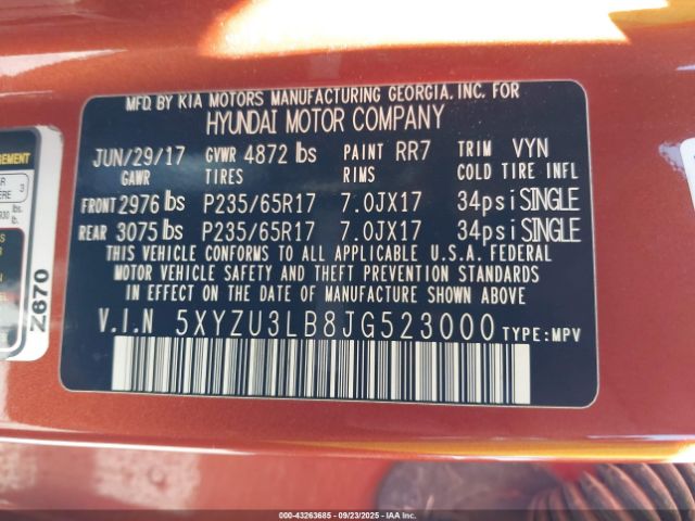 2018 HYUNDAI SANTA FE SPORT 5XYZU3LB8JG523000 Photo 8