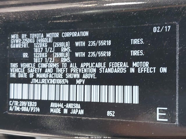 Toyota 2ar-fxe, 2jm+2fm 2017 JTMJJREV3HD106974 Image 9