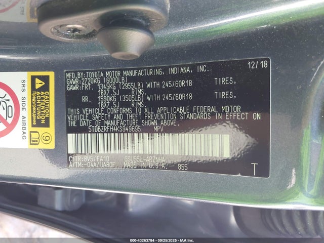 5TDBZRFH4KS949695 Toyota 2gr-fks