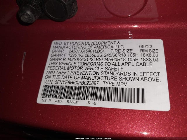 5FNYF8H6XPB022897 Honda j35y6