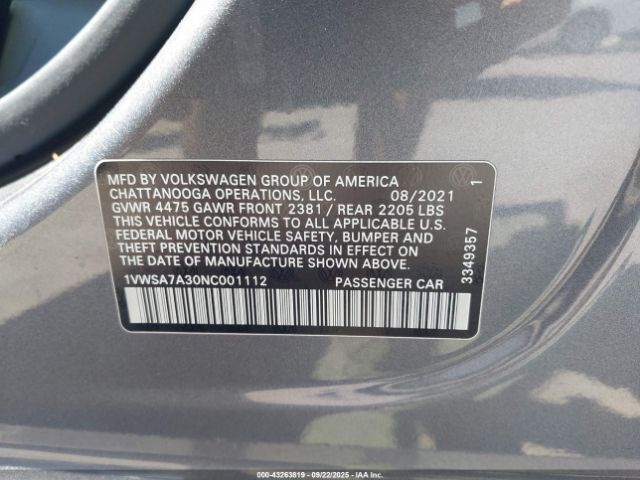 2022 VOLKSWAGEN PASSAT 1VWSA7A30NC001112 Photo 8