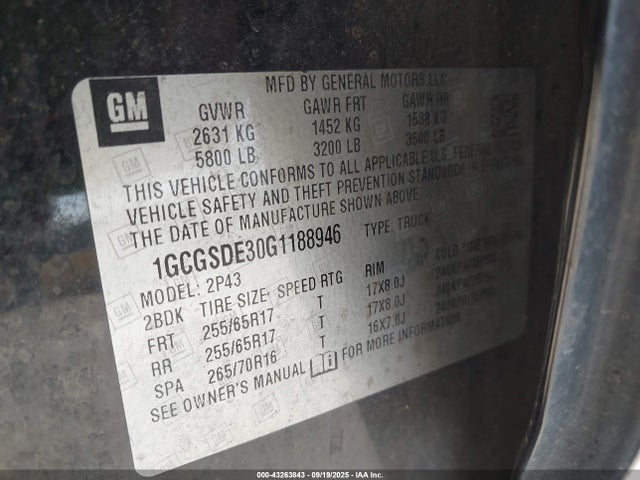 1GCGSDE30G1188946 Chevrolet lfx - sidi, vvt, e85 max, aluminum