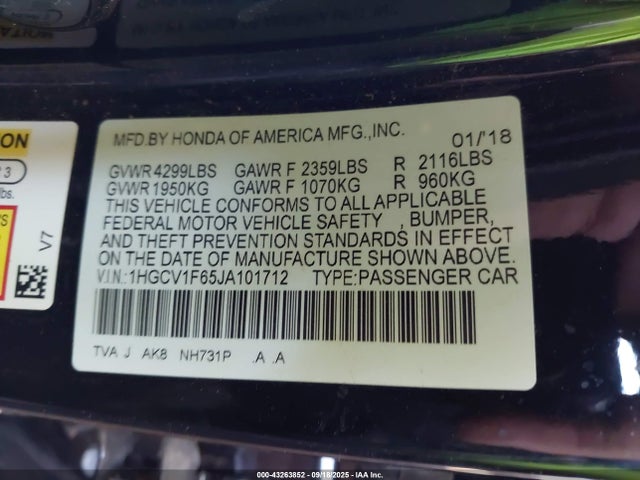 1HGCV1F65JA101712 Honda l15be