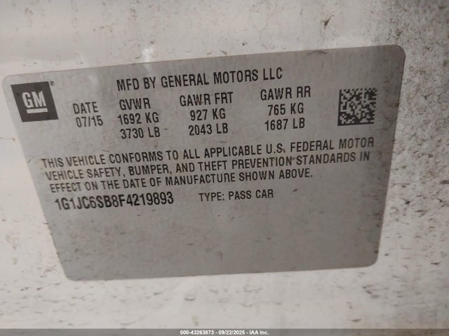 2015 CHEVROLET SONIC 1G1JC6SB8F4219893 Photo 8