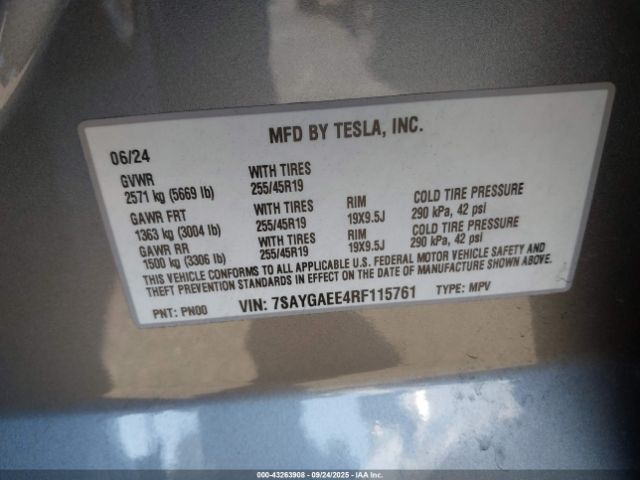 2024 TESLA MODEL Y 7SAYGAEE4RF115761 Photo 8