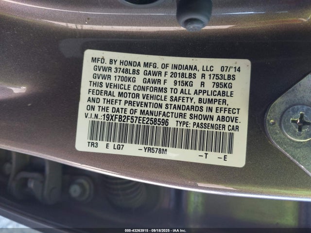 Honda r18z1 2014 19XFB2F57EE258596 Image 9