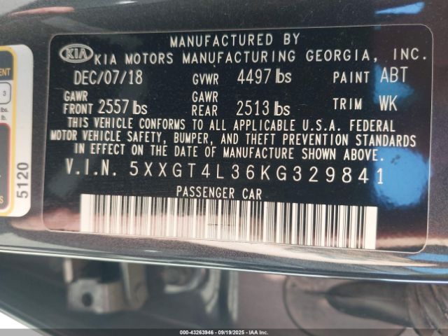 2019 KIA OPTIMA 5XXGT4L36KG329841 Photo 8