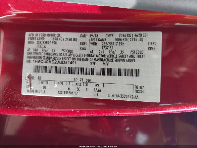 2018 FORD ESCAPE 1FMCU0HD2JUD51491 Photo 8