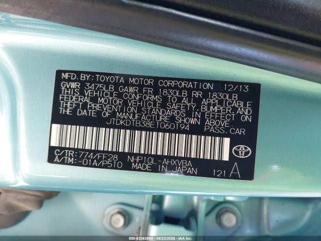 JTDKDTB38E1060194 Toyota 1nz-fxe+1lm