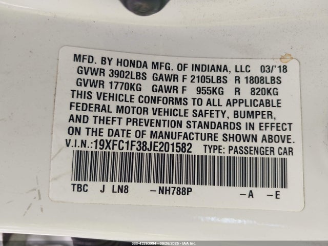 19XFC1F38JE201582 Honda l15b7