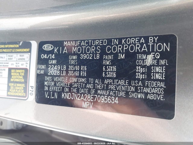 KIA dohc gdi gamma 2014 KNDJN2A28E7095634 Image 9