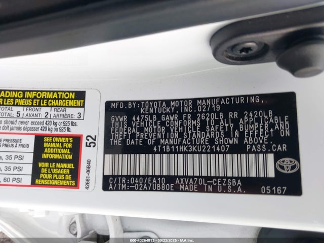 4T1B11HK3KU221407 Toyota a25a-fks