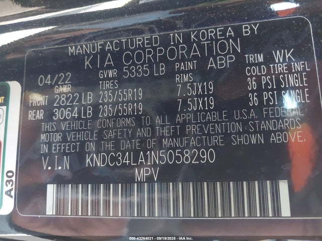 KNDC34LA1N5058290 KIA 2022