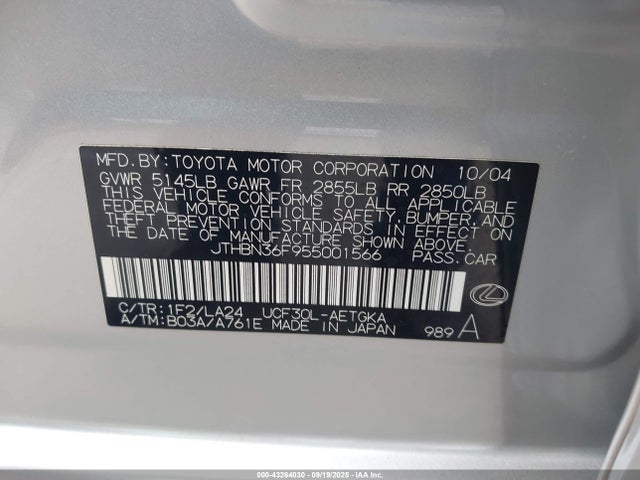 2005 LEXUS LS 430 JTHBN36F955001566 Photo 8