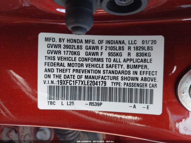 19XFC1F7XLE204179 Honda l15b7
