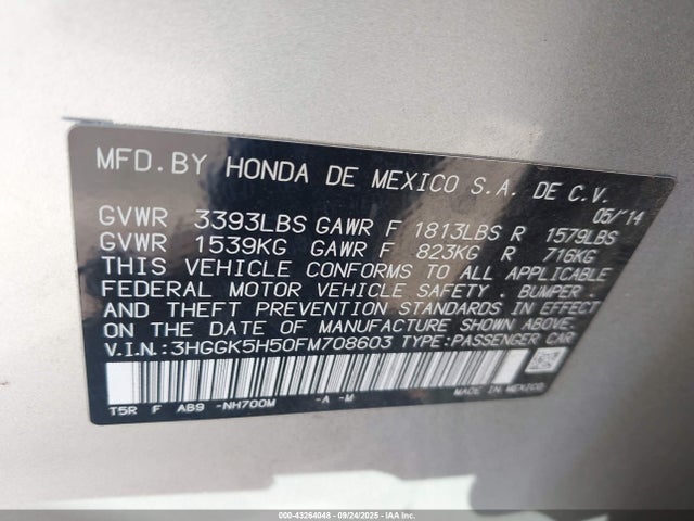 3HGGK5H50FM708603 Honda l15b1