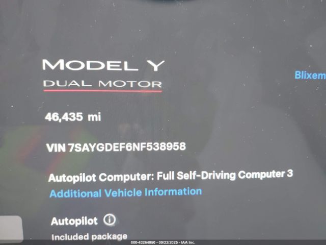 2022 TESLA MODEL Y 7SAYGDEF6NF538958 Photo 6