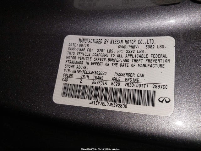 Aukcja sprzedaży 2018 Infiniti Q60 3.0t Luxe, vin: JN1EV7EL3JM392830, numer aukcji: 43264074