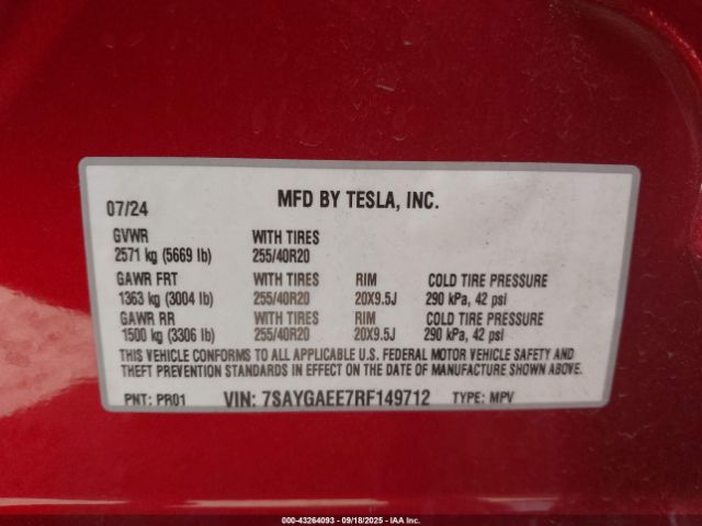 2024 TESLA MODEL Y 7SAYGAEE7RF149712 Photo 8