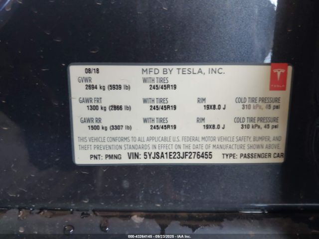 2018 TESLA MODEL S 5YJSA1E23JF276455 Photo 8