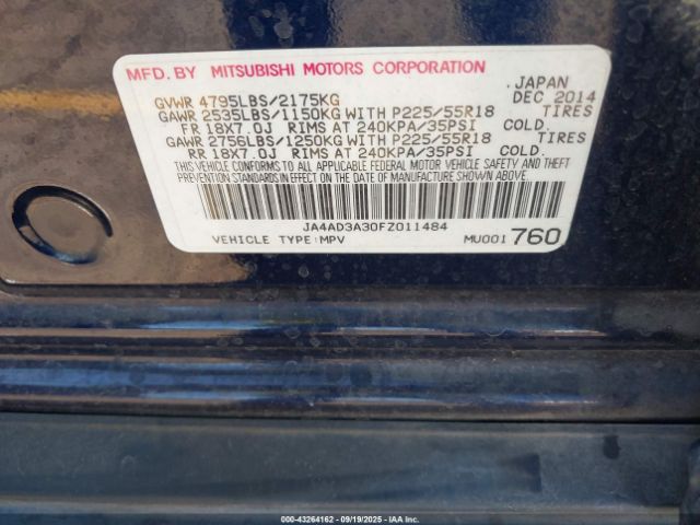 2015 MITSUBISHI OUTLANDER JA4AD3A30FZ011484 Photo 8