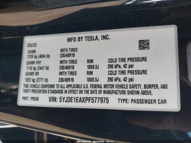 2023 TESLA MODEL 3 5YJ3E1EAXPF577975 Photo 8