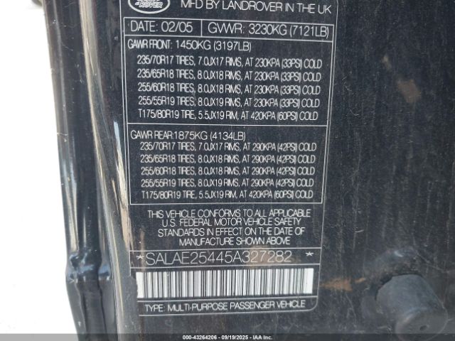 2005 LAND ROVER LR3 SALAE25445A327282 Photo 8