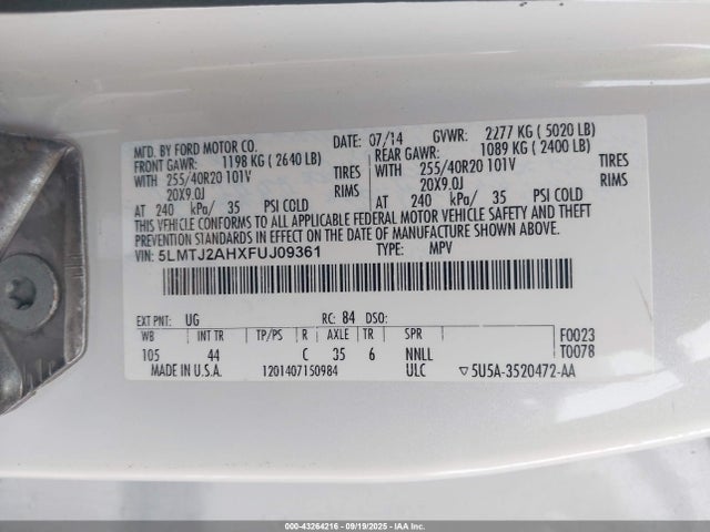 5LMTJ2AHXFUJ09361 Lincoln MKC