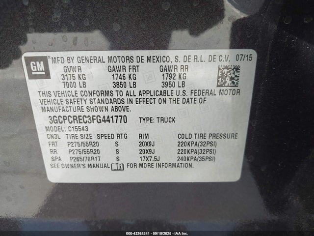 3GCPCREC3FG441770 Chevrolet l83 - vvt, active fuel management, aluminum