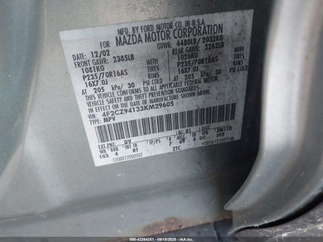 2003 MAZDA TRIBUTE 4F2CZ94133KM29605 Photo 8