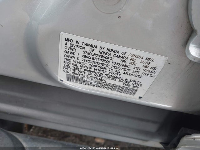 43264253 :رقم المزاد ، 2HNYD18696H514854 vin ، 2006 Acura Mdx مزاد بيع