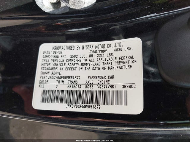 Продажа на аукционе авто 2009 Infiniti G37x, vin: JNKCV64F59M651872, номер лота: 43264274