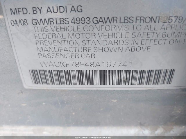 2008 AUDI A4 WAUKF78E48A167741 Photo 8