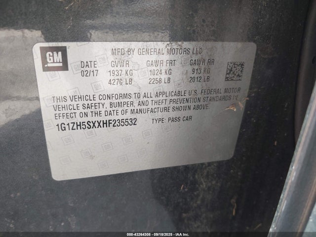 2017 Chevrolet Malibu Premier მანქანა იყიდება აუქციონზე, vin: 1G1ZH5SXXHF235532, აუქციონის ნომერი: 43264308