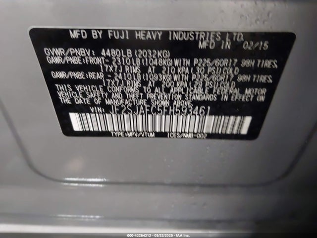 Subaru 2.5na u5 2015 JF2SJAFC5FH593461 Image 9
