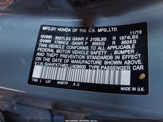 Honda l15ba 2020 SHHFK7H82LU409600 Image 9