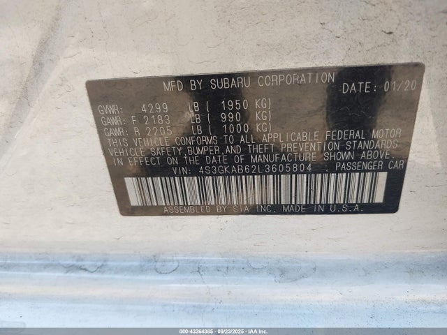 Subaru 2020 2020 4S3GKAB62L3605804 Image 9