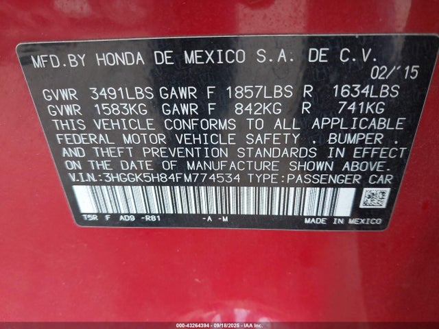 Honda Fit Ex/ex-l 2015 3HGGK5H84FM774534 Image 9