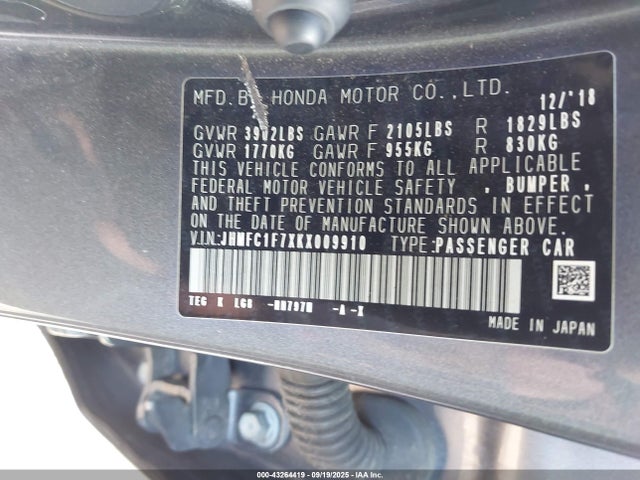 JHMFC1F7XKX009910 Honda l15b7/l15by