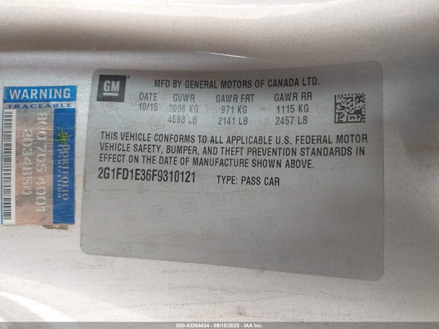 Chevrolet lfx 2015 2G1FD1E36F9310121 Image 9