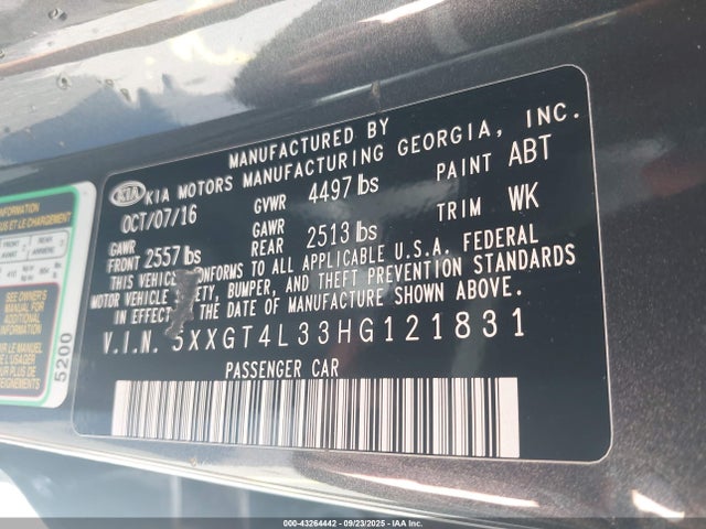 5XXGT4L33HG121831 KIA g 2.4 dohc gdi