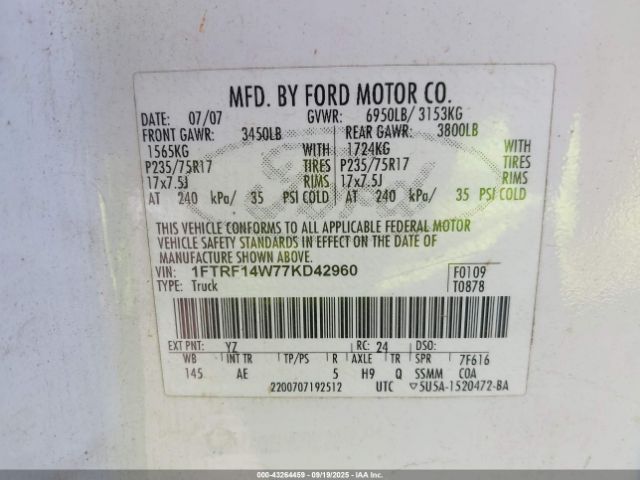 2007 FORD F-150 1FTRF14W77KD42960 Photo 8