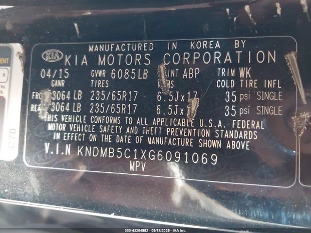 KIA dohc gdi lambda ii 2016 KNDMB5C1XG6091069 Image 9