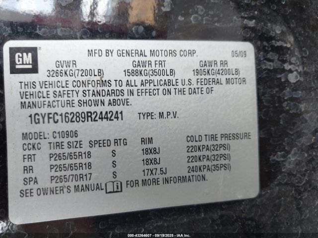 2009 CADILLAC ESCALADE ESV 1GYFC16289R244241 Photo 8